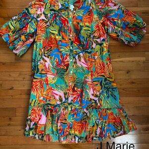 J. Marie Tropical Print Button-Front Women’s Dress - Multicolor